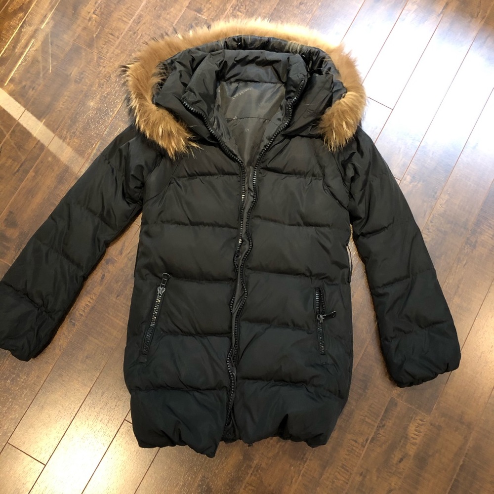Down coat with real fur